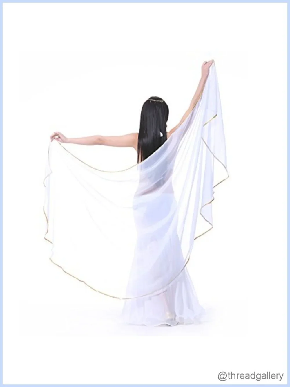 Semicircle Chiffon Hand Scarf Belly Dance Costume Sequin Trim Gold Shawls Veils